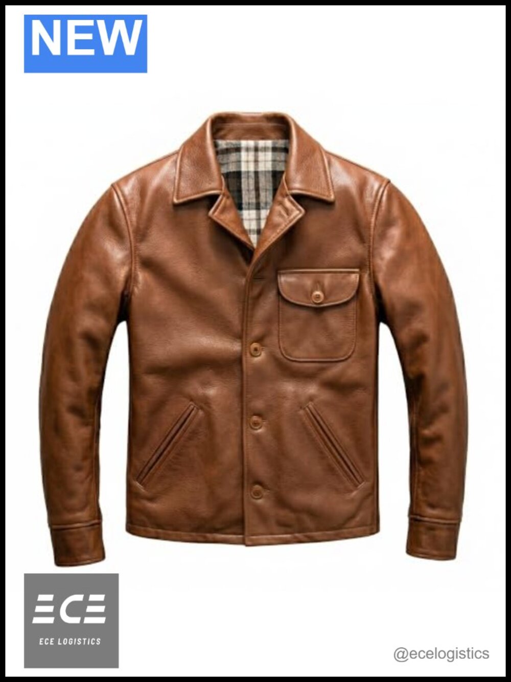 Mens Cowhide Leather Slim Fit Casual Car Coat Button Jacket